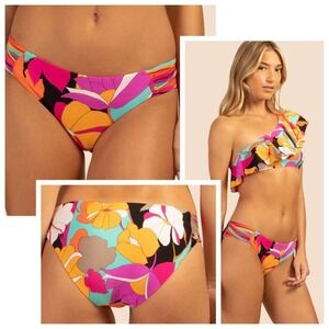NWT TRINA TURK Gemini Printed Tab Hipster Bikini Bottoms, size 12